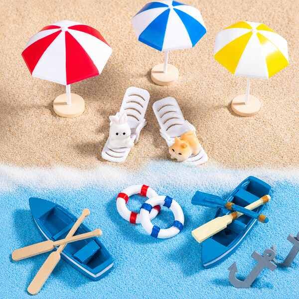 Beach Miniature Set boat, oars, beach chair & umbrella